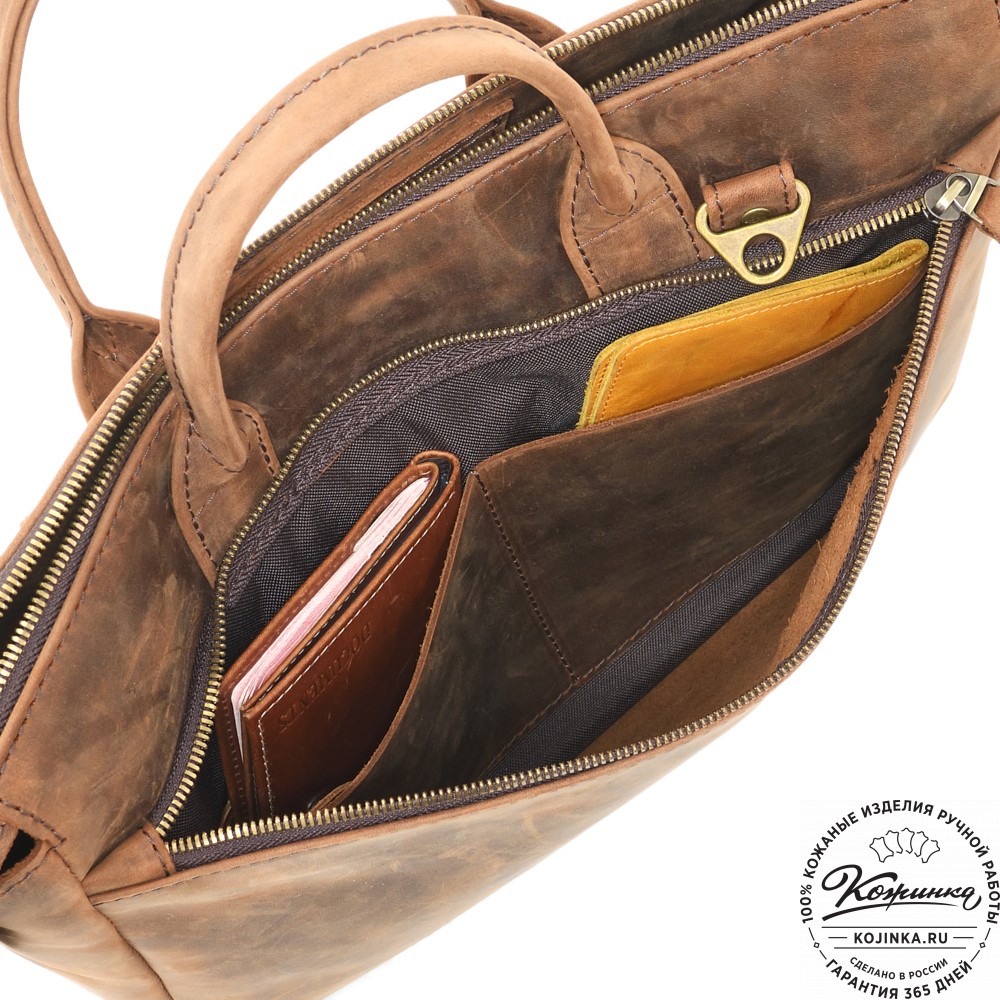  Кожаная деловая сумка "Гранд" (темно-коричневая крейзи)